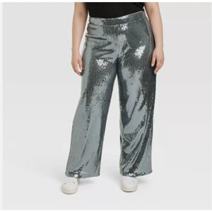Relaxed Leg High Rise Sequin Silver Pants Sz 17 NEW -A New Day